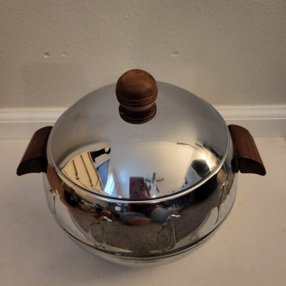 Vtg 50s West Bend Penguin Ice Bucket Insulated Hot Cold Server Wood Handles - Picture 1 of 8
